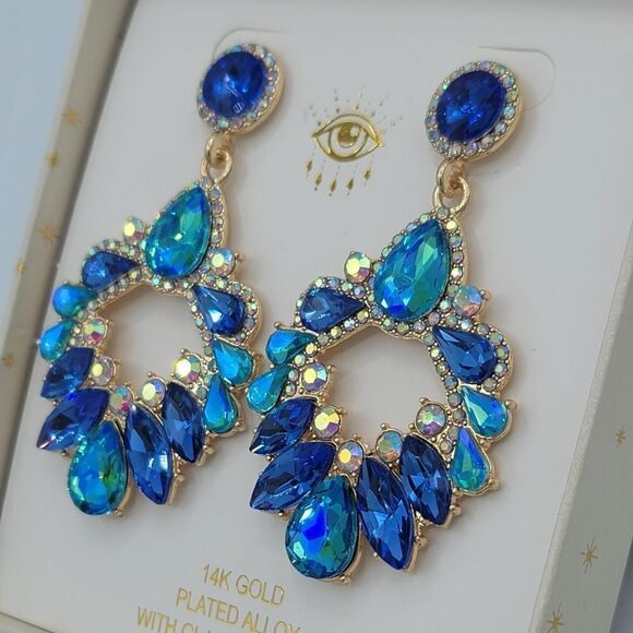 Eye Candy Earrings Luxe Blue Green Gold Plated Glass Crystals Earrings #545 - Picture 8 of 16